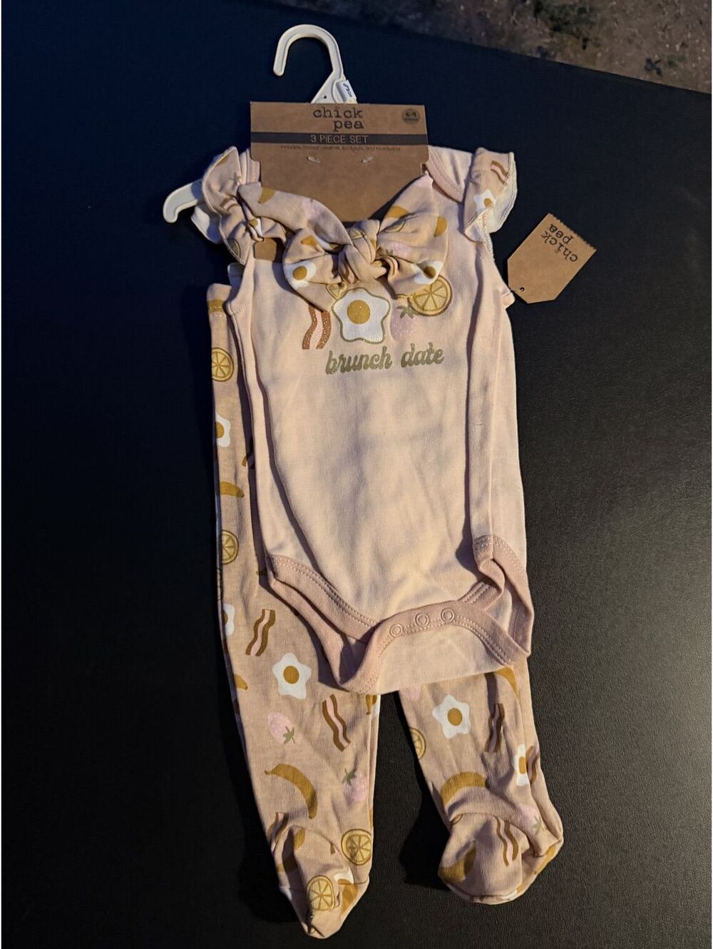 Chick Pea Baby Cream Footed Overall Outfit with Breakfast Print, NWT 6-9m
